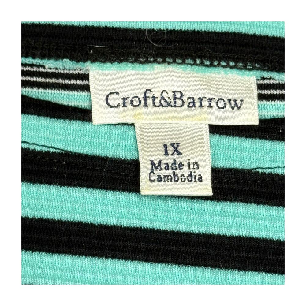 Croft & Barrow Teal Black Stripe Top 1X - Picture 2 of 6